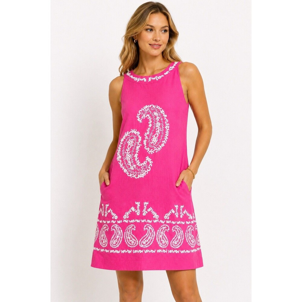Lilly Pulitzer Jacqueline Paisley Cotto Embroidered Shift Dress Pink 4 Coastal